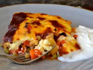 Moussaka with Carrots, Potatoes and Peas