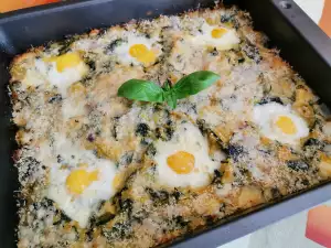 Potato Gratin with Spinach and Quail Eggs