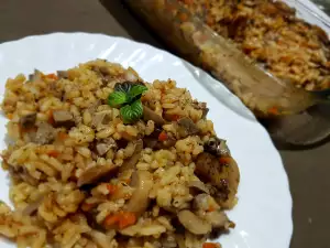 Rice with Lamb Liver and Heart, Mushrooms and Mint