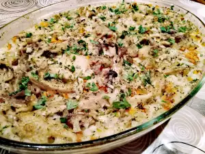 Oven-Baked Rice and Duck in Glass Dish