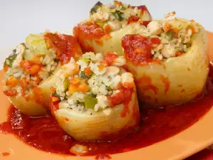 Stuffed Peppers with Rice, Peas and Carrots