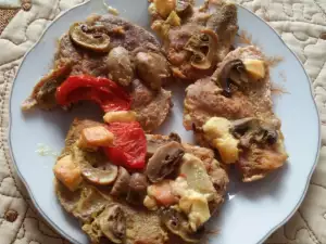 Pork Steaks with Mushrooms, Processed Cheese and Marinade