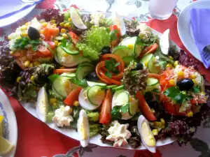 Colorful Salad with Stuffed Eggs