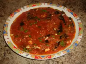 Eggplant with Tomato Sauce and Garlic in a Pan