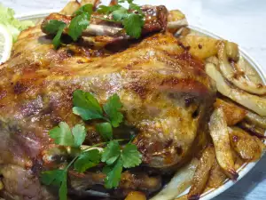 Whole Duck with Baked Potatoes