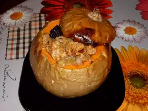 Baked Pumpkin with Meat and Plums for Halloween