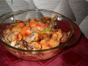 Baked Brown Button Mushrooms with Cheese and Peppers