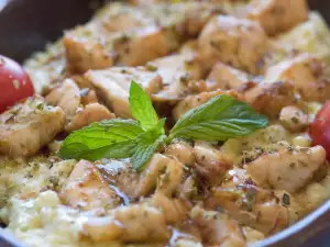 Pork with Cream in a Glass Cook Pot