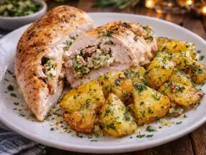 Oven-Baked Stuffed Chicken Breast with Crispy Potatoes