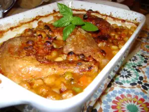 Chicken Drumsticks with Chickpeas, Peas and Carrots