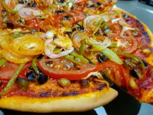 Pizza with Eggplant, Onions and Tomatoes