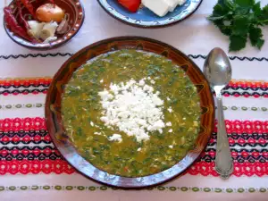 Spring Nettle Porridge with Eggs and Feta Cheese