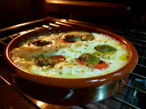 Oven-Baked Provolone Cheese with Cherry Tomatoes and Pesto