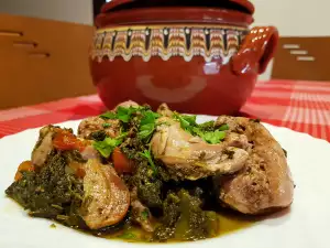 Rabbit with Spinach in a Clay Pot