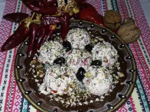 Starter with Feta Cheese, Roasted Peppers and Walnuts