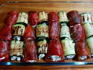 Baked Pepper and Zucchini Rolls with Feta Cheese