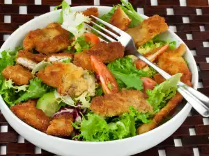 Crumbed Mushrooms on a Bed of Lettuce