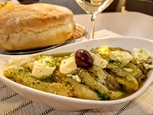 Eggplant Salad with Sheep`s Cheese and Parsley Pesto