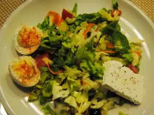 Spring Salad with Iceberg, Spinach, Egg and Olives