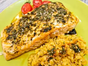 Salmon with Red Lentils and Chermoula Sauce