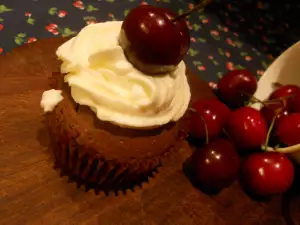 Chocolate Cupcakes with Cherries and Cream Cheese Glaze