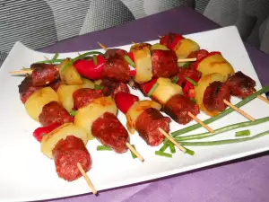 Colorful Shish Kabob with Sausage and Potatoes