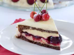 Chocolate Cake with Cream and Cherries