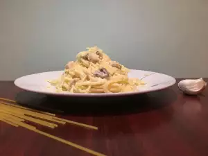 Spaghetti with Chicken, Mushrooms and Cream Sauce