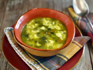 Spinach Soup with Rice and Cheese