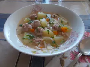 Meatball Soup with Vermicelli and Thickening Agent