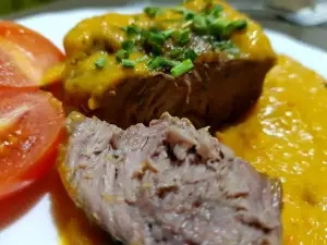 Tender Pork Cheeks with Carrot Puree