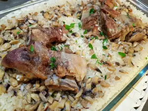 Oven-Baked Pork Shank with Rice and Mushrooms