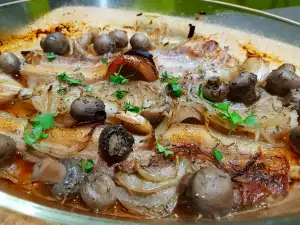 Baked Pork Belly with Onions and Mushrooms