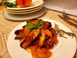 Pork Juliennes with Red Rice and Nectarine Sauce