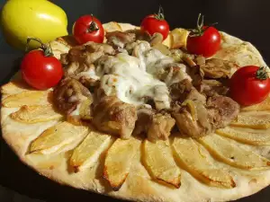 Pork with Mushrooms over Flatbread with Apples