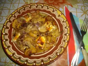 Pork with Mushrooms and Processed Cheese in the Oven