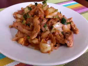 Quick Pork Dish with Onions in a Pan