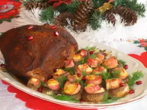 Roast Pork and Stuffed Mushrooms with Ham and Emmental