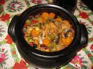 Pork with Vegetables, Pickles and Olives