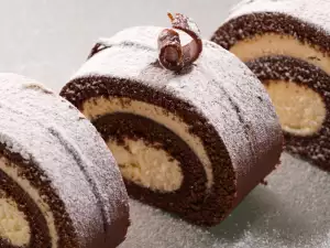 Chocolate Roll with Cream and Almonds