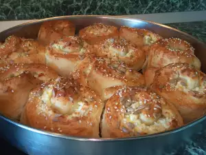 Rolled Out Buns with Butter and Feta Cheese