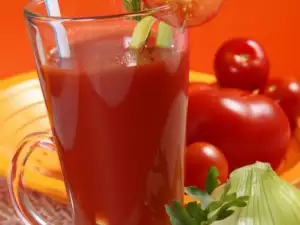 Tomato Juice with Celery in Bottles