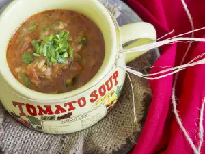 Tomato Soup with Rice and Aromatic Croutons