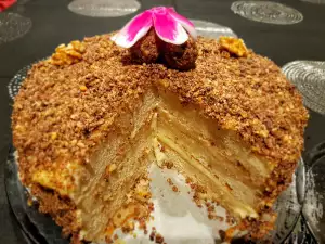 Homemade Cake with Walnuts and Milk Cream