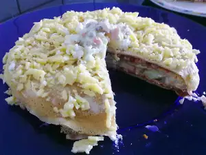 Pancake Cake with Russian Salad