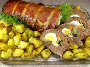 New Year`s Meat Roll with Tasty Garnish