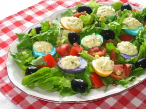 Fresh Salad with Colorful Stuffed Eggs