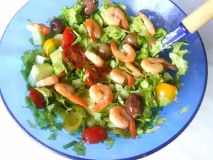 Spring Green Salad with Olives and Shrimp