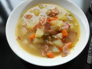 Potato Soup with Baked Bacon and Ham