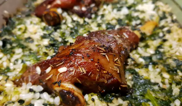Lamb Shank with Rice and Spinach